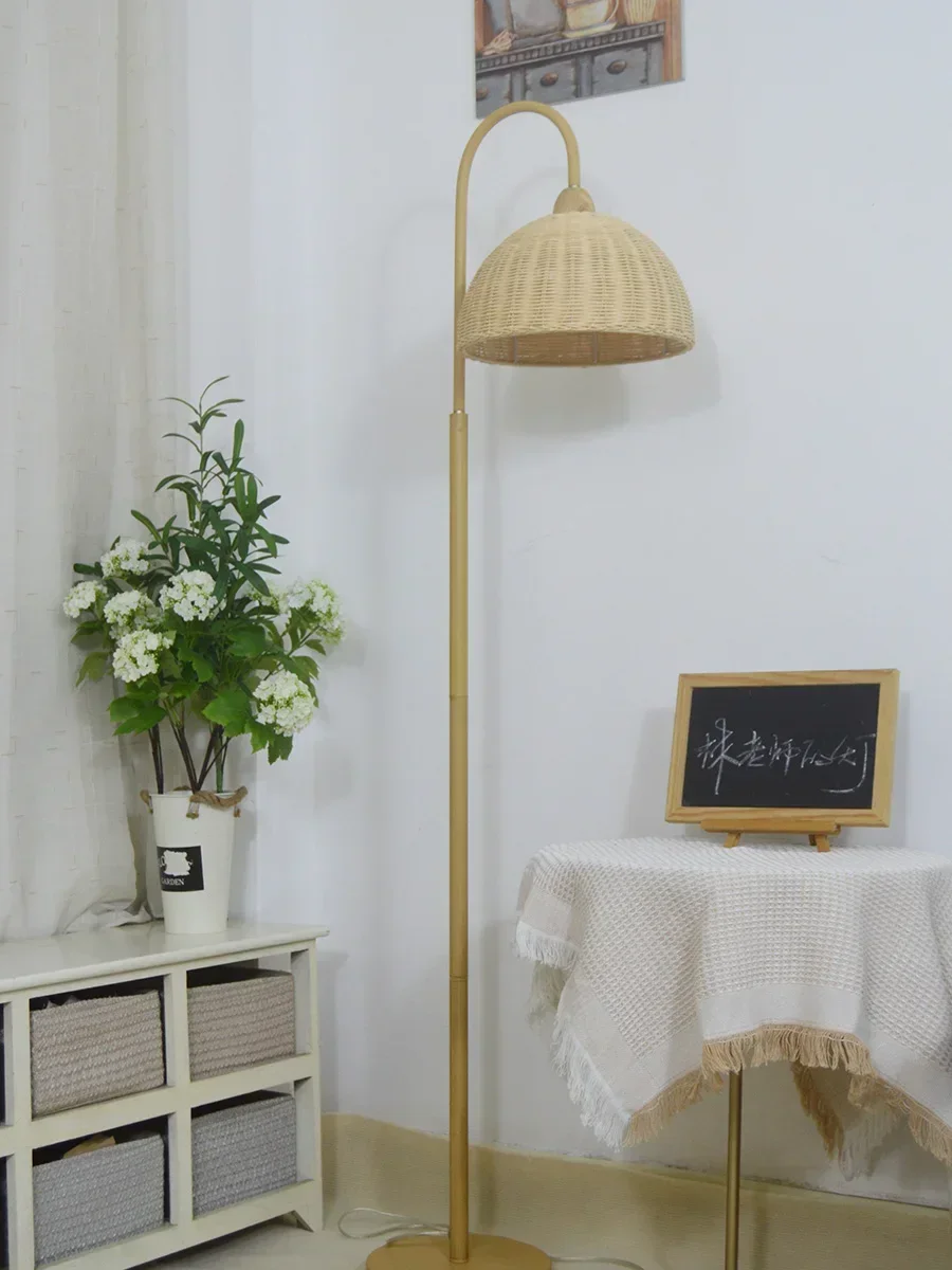 Living Room Sofa Edge Retro Nordic Homestay Bedroom Study Log Cream Style Bedside Japanese Rattan Floor Lamps