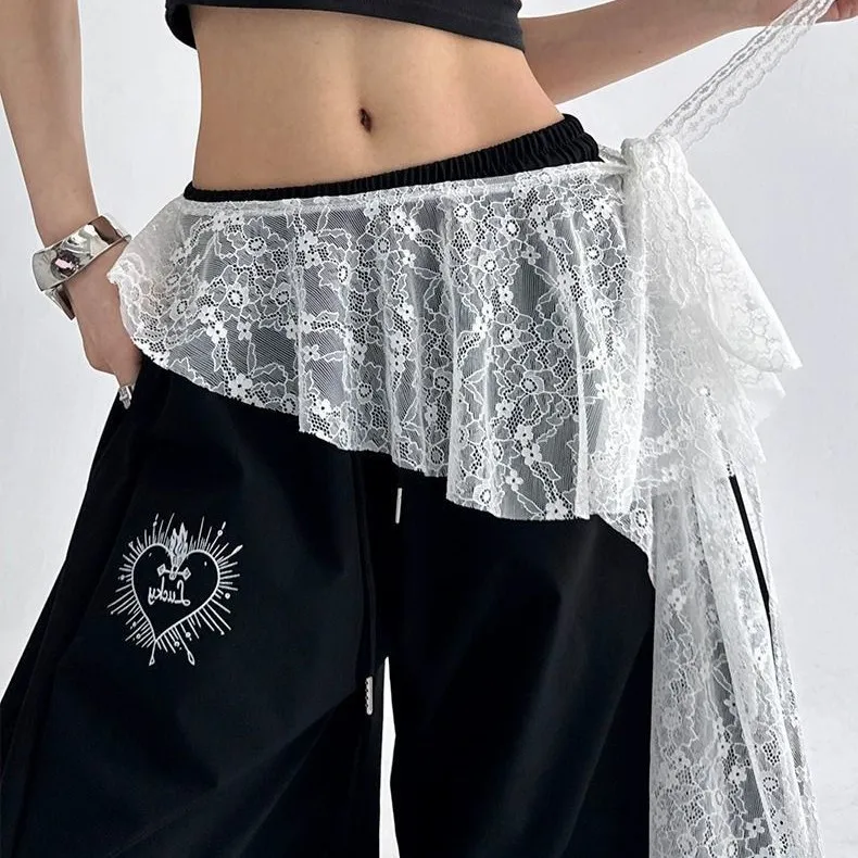 New Lace Mini Skirts Floral Lace Irregular skirts Jeans Pants Decor A-line High Waist Split Skirt Y2K Harajuku Pleated Skirts view 3