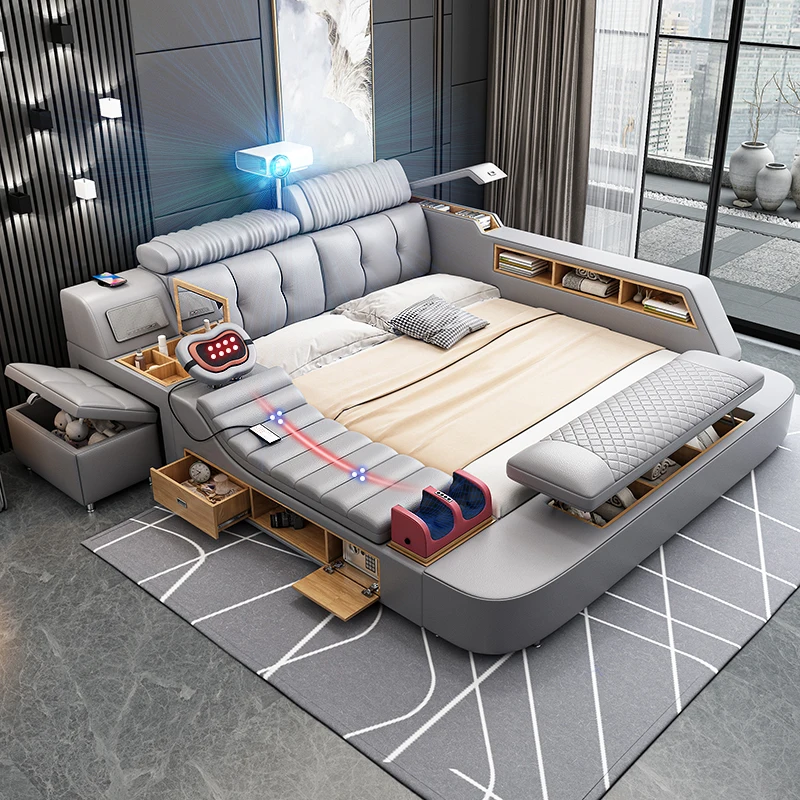 

Dressing Upholstered Bed Drawer Storage Smart Massage Bed Bedroom Lounge Double Muebles Para Dormitorio House Accessories