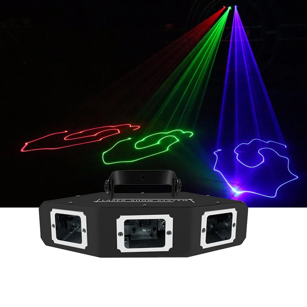 DJ 3 Eyes RGB Laser Light DMX512 Wide Angle Sector Scanning Effects Lighting Projector for Disco KTV Bar Xmas Dance Party