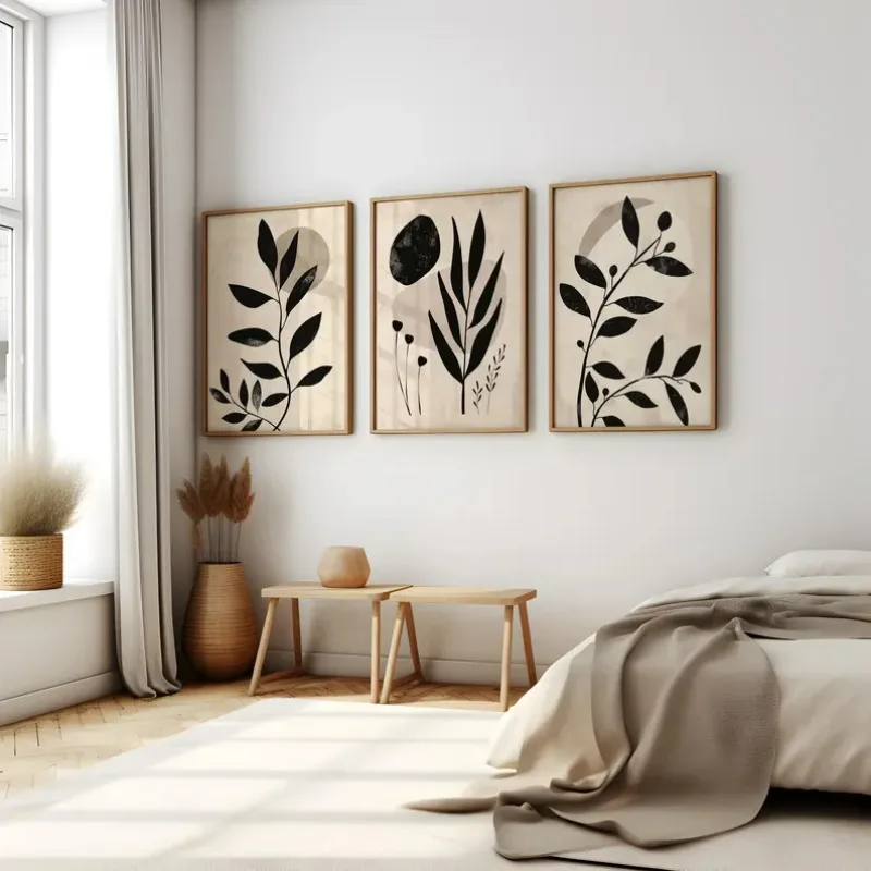 Minimalist Boho Plant Leaf Flower Poster Modern Floral Botanical Canvas  Scandi Wall Art for Living Room Home Decoration