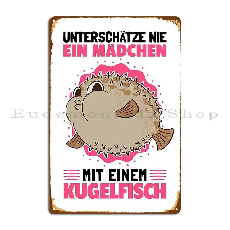 Girl With Puffer Fish Aquarium Fish Girl Madgrfx Metal Signs Club Custom Pub Wall Decor Mural Tin Sign Poster
