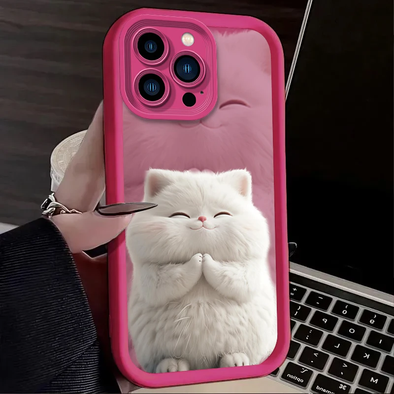 لطيف مضحك الدهون القط قضية الهاتف آيفون 16 16E 15 14 13 12 11 برو ماكس X XS X S ماكس XR SE 2020 SE4 7 8 للصدمات الغطاء الخلفي