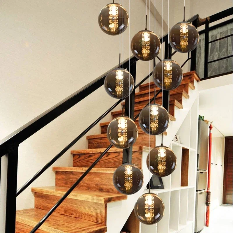 2024 New Modern Glass Ball Chandelier Lustre Living Room Staircase Light Spiral Light G4 Led Hotel Chandelier Villa Lighting