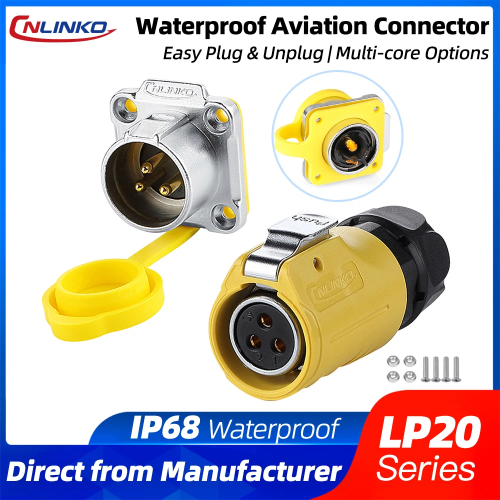 CNLINKO LP20 IP68 Waterproof Circular Heavy Duty Connector 2-12Pin Male/Female Set for Outdoor LED Lighting & Industrial Power