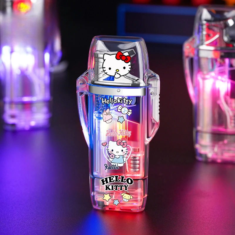 Transparent Case with Flashing Light and Red Flame Windproof Lighter Cycle Inflatable Visible Oil Compartment Butane Gas Lighter