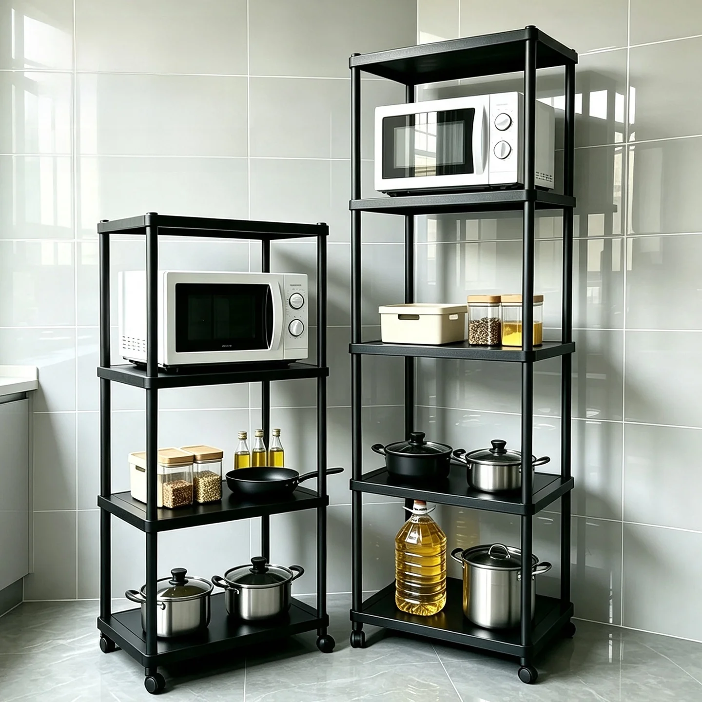 Kitchen Multi-layer Storage Rack Microwave Oven Stand Home Use Oven Organizer Floor-standing with Wheels Rice Cooker Storage ...