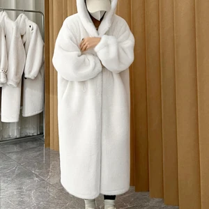 LAUTARO Winter Langes übergroßes heißes Grosso Blau weiß süßer gefälschter weiblicher Haut mit Capuz 2022 lässige lockere koreanische Mode im koreanischen Stil 12 Hauptverkäufe Casaco Winterblau Winter - №9