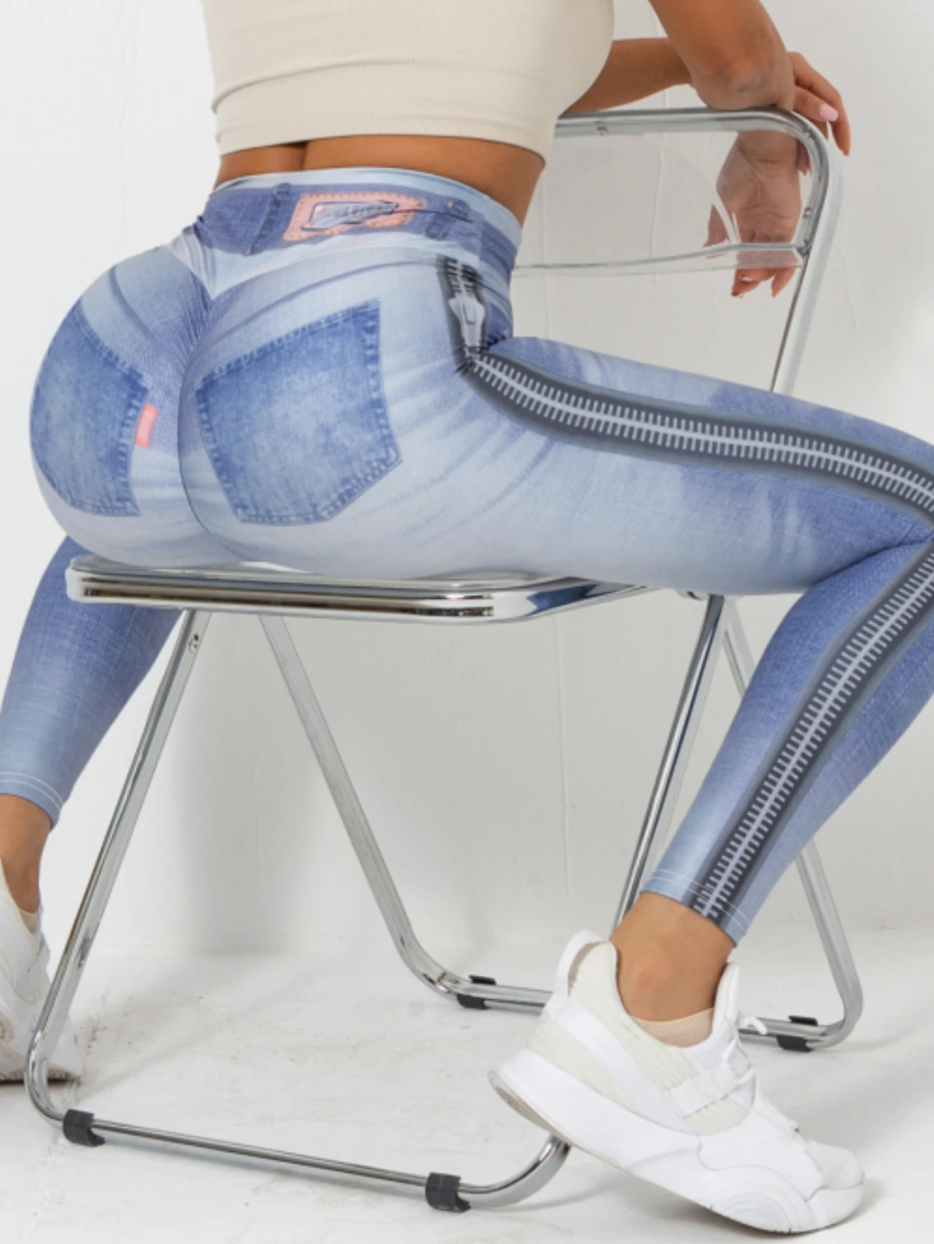 Leggings di Jeans imitazione astica pantaloni elasticizzati a vita alta da donna Fitness Slim Push Up Leggings per le donne agente di acquisto