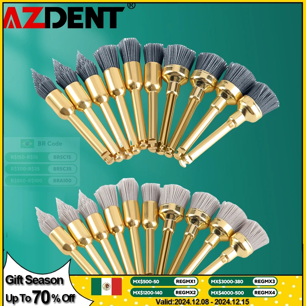 AZDENT 10pcs Dental Polishing Brush Aluminium Oxide/Silicon Carbide  Polishing Prophy Brushes For Contra Angle Handpiece