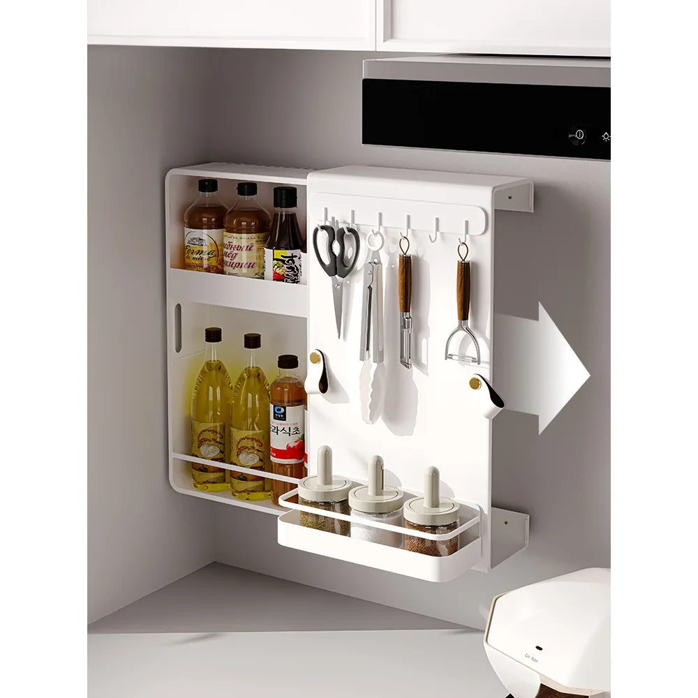 

Yushijia two-way pull-out spice cabinet, kitchen, non-perforated, wall-mounted shelves, condiment supplies storage shelves