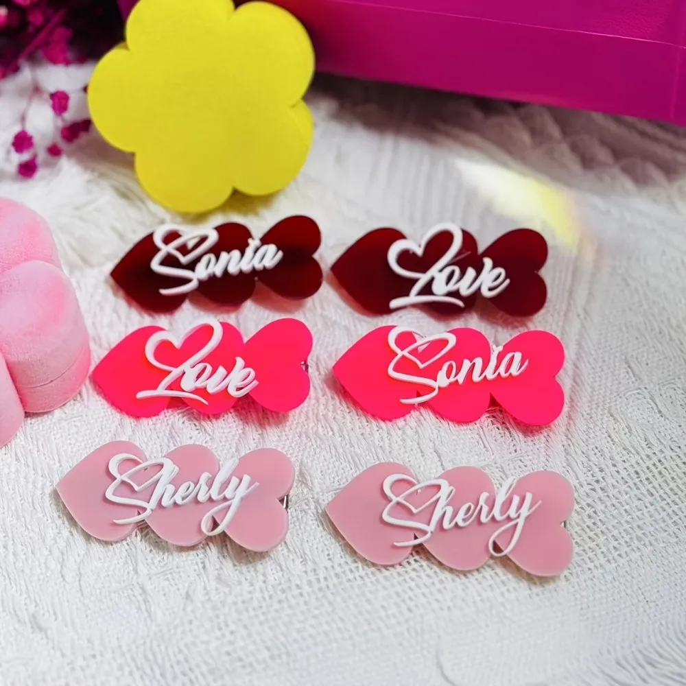 تخصيص اسم عيد الحب القلب مقاطع الشعر متعدد الألوان القلب بريق الترتر القلب دبابيس الشعر حفل زفاف إكسسوارات الشعر