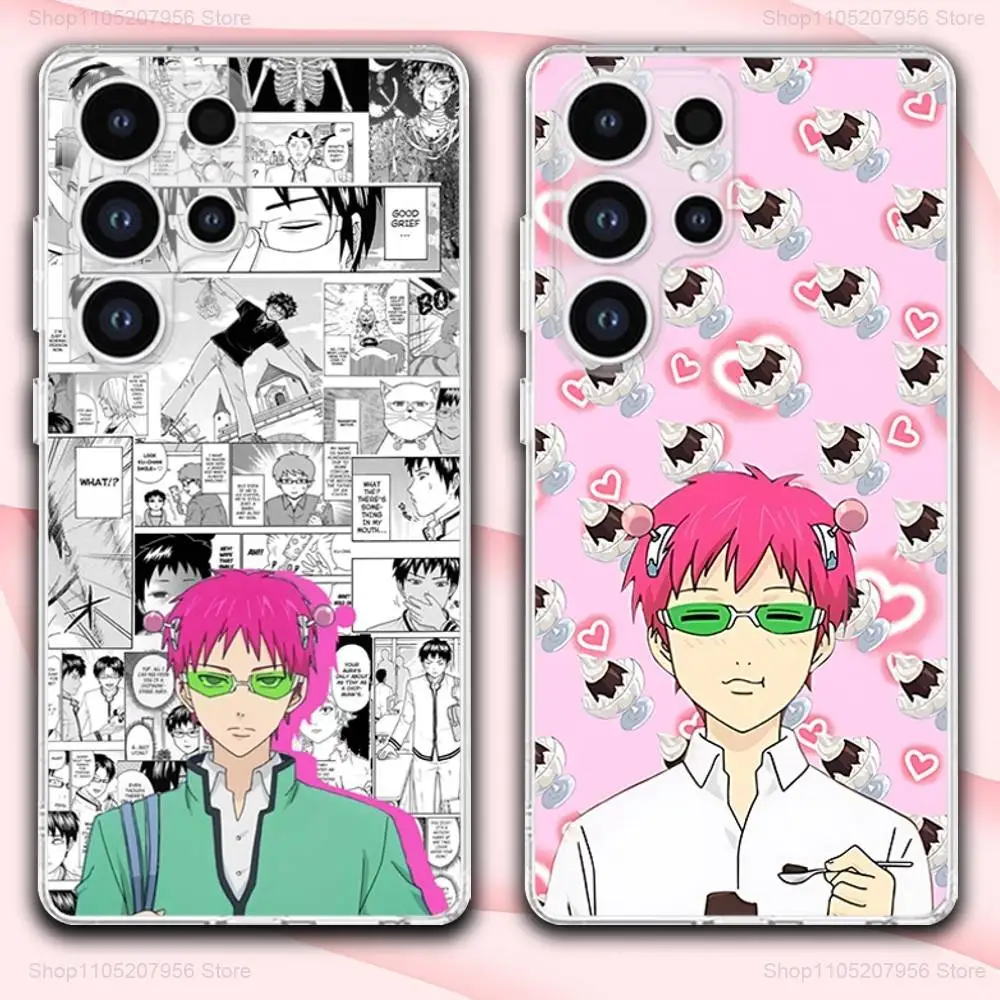 

S-Saiki K E-Enamel Anime Phone Case For Samsung A30,71,51,S9,10,20,Ultra,FE,Lite,S25,24,22,23,21,PIus,Transparent, Silicone