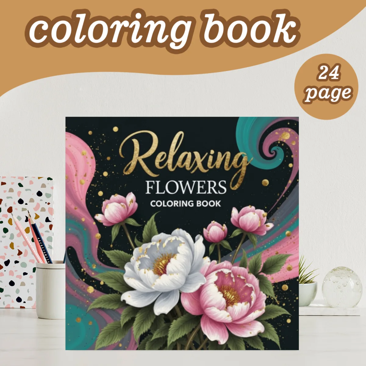 Livre de coloriage pour adultes sur le thème des fleurs, 24 pages, motifs botaniques apaisants, art-thérapie relaxante, cadeau de méditation
