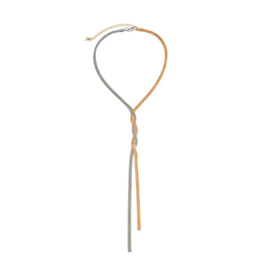 Ingemark Kpop Einstellbare Flache Schlange Lange Kette Halskette für Frauen Mi Temperament Weben Link Choker Brust Hals Schmuck Geschenk Neue – Detail 13