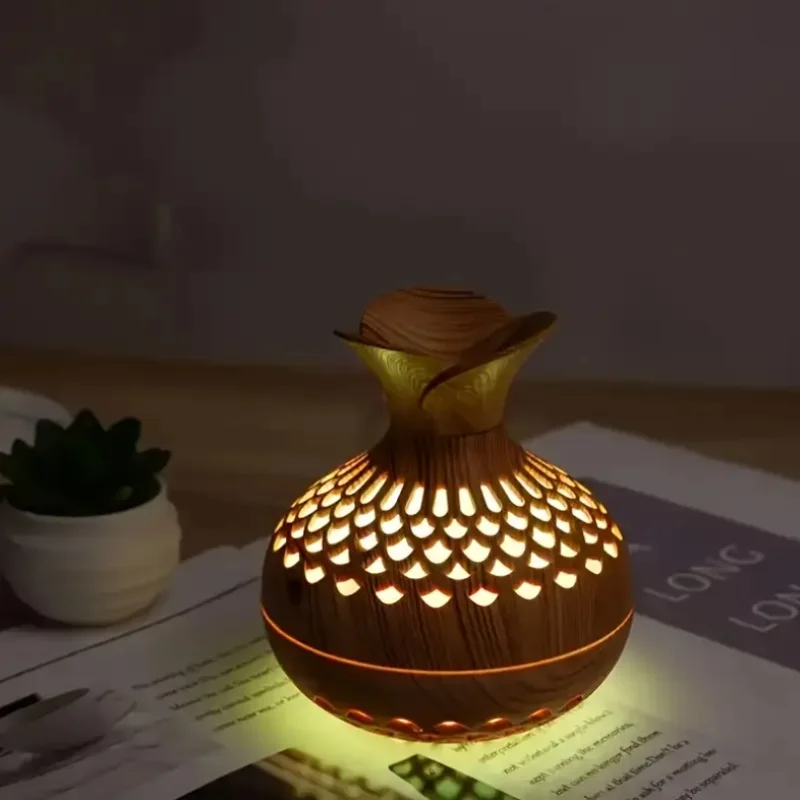 مرطب USB من الخشب الحبوب وموزع للزيوت العطرية مع مفتاح زر للعلاج العطري، جودة الهواء، المنزل، المكتب، السيارة، اليوغا، Sp