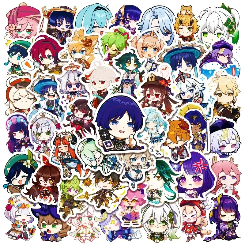 50 Pieces of Game Genshin Impact Q Animation Cute Graffiti Stickers Journal Notebook Anime Klee Wanderer Yae Miko Stickers Kids