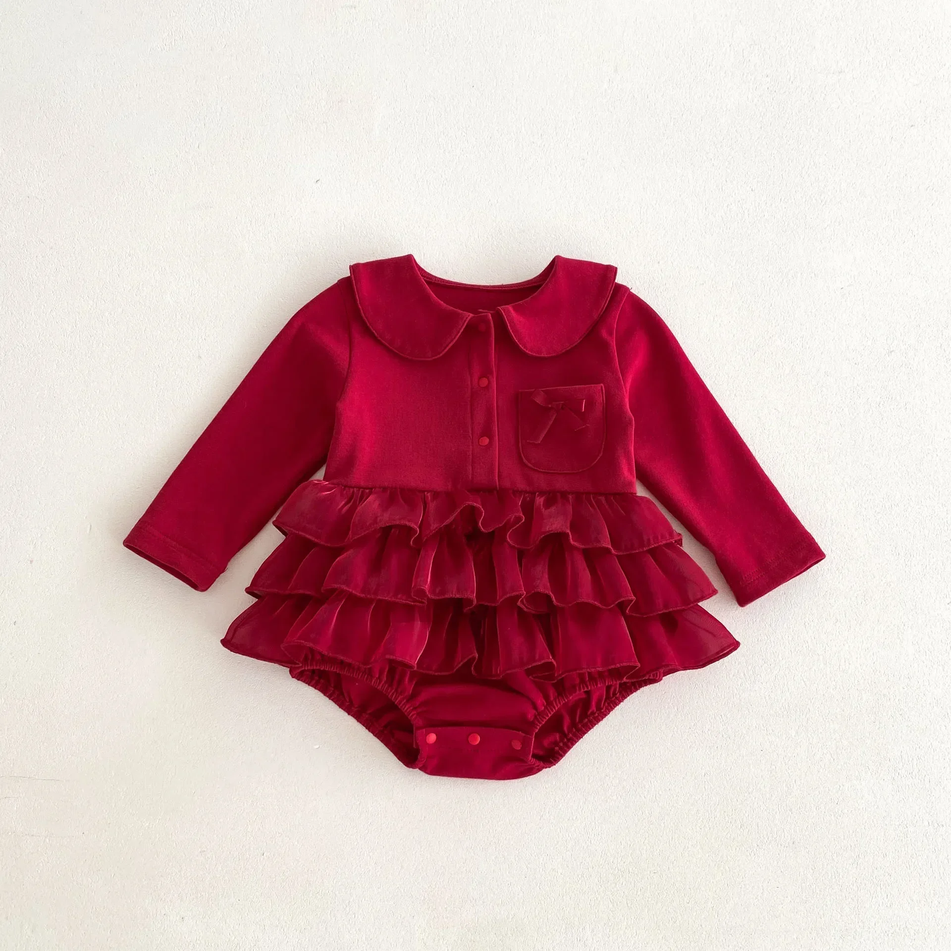 

Vintage Red Baby Romper with Lace Ruffle Skirt 0-2Y Baby Girl Clothes Autumn New Special Occasion Birthday Party Outfit
