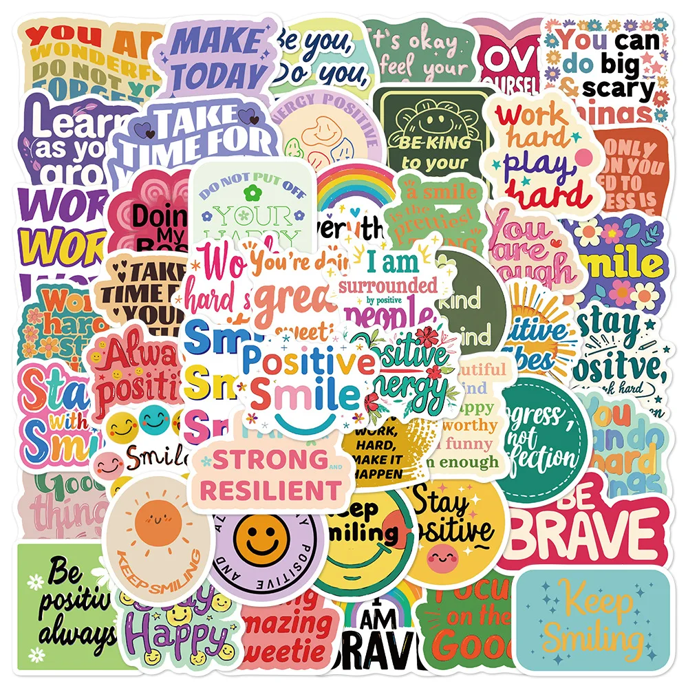 50Pcs Positive Affirmation Stickers Kawaii Harajuku Skateboard Graffiti Decals Luggage Suitcase Bike Gift Phone Bike Sticker