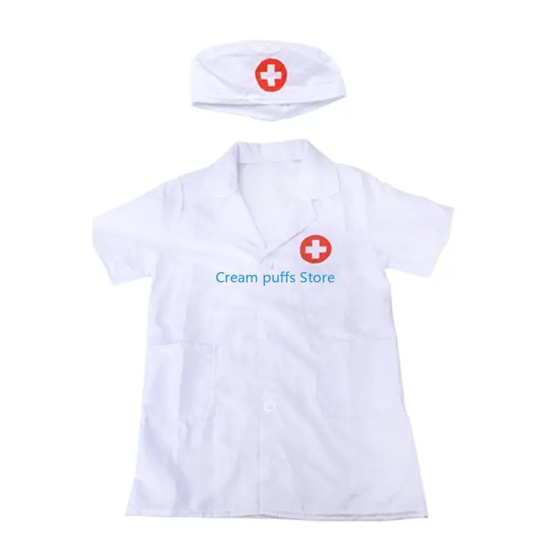 50LE Doctor Role Play Dressing Up Set Doctor Pretend Play Costume with Hat Doctor Coat Set Cosplay Halloween Doctor Costume