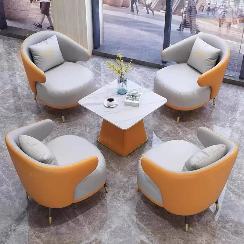 Modern Office Reception Desk Set with Lounge Sofa and Coffee Table for Business Waiting Area or Mall Courtyard