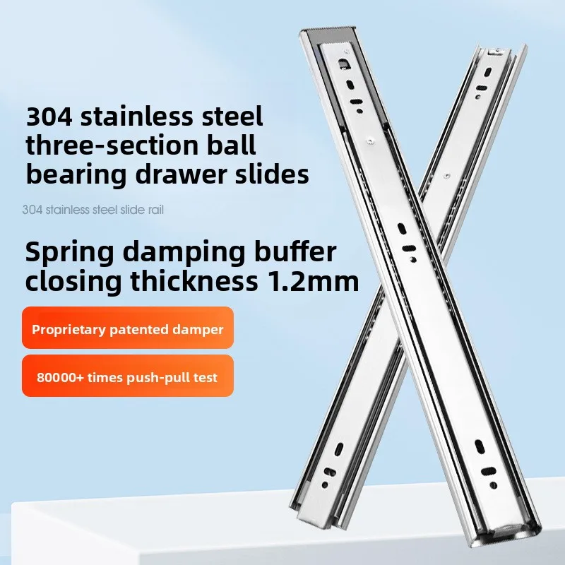 Three Section Soft Close Stainless Steel Side Mount Drawer Slide Rail Mm Thickness Cabinet Furniture Drawers