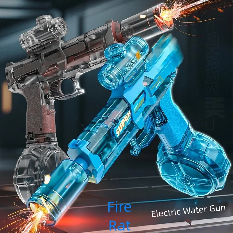 Fire Rat Ice Rat Fully Automatic Electric Water Gun with Fire Spray, Flashing Lights, and Recoil Simulation, Long-Range, Large Capacity, Suitable for Children and Adults, Beach and Pool Water Fight Toy