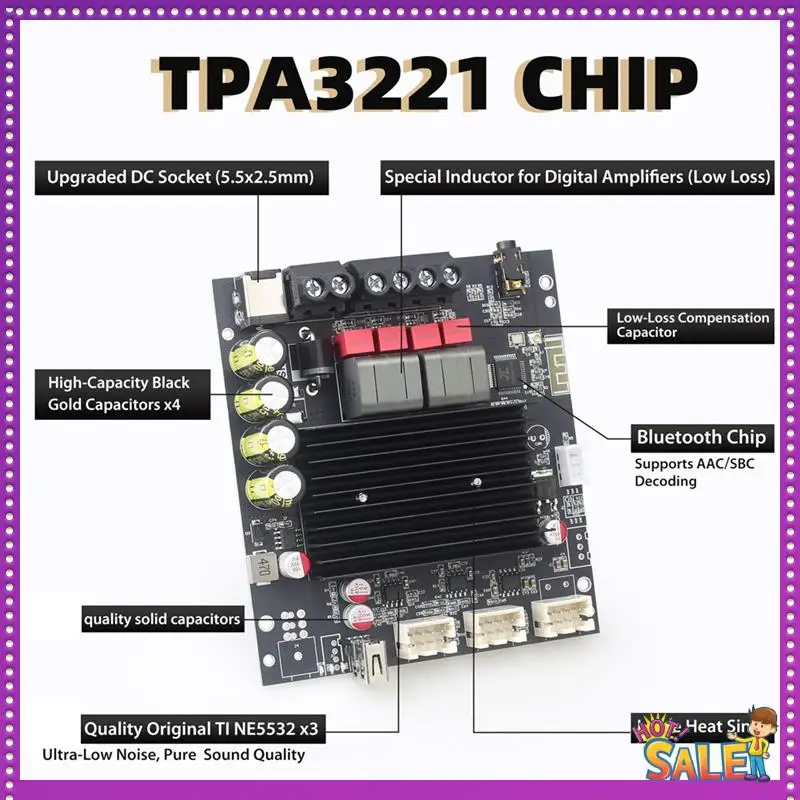 

AA87 T100HS-W Bluetooth 5.2 TPA3221 Чип 2.0-канальный усилитель мощности звука 100Wx2 с передней панелью