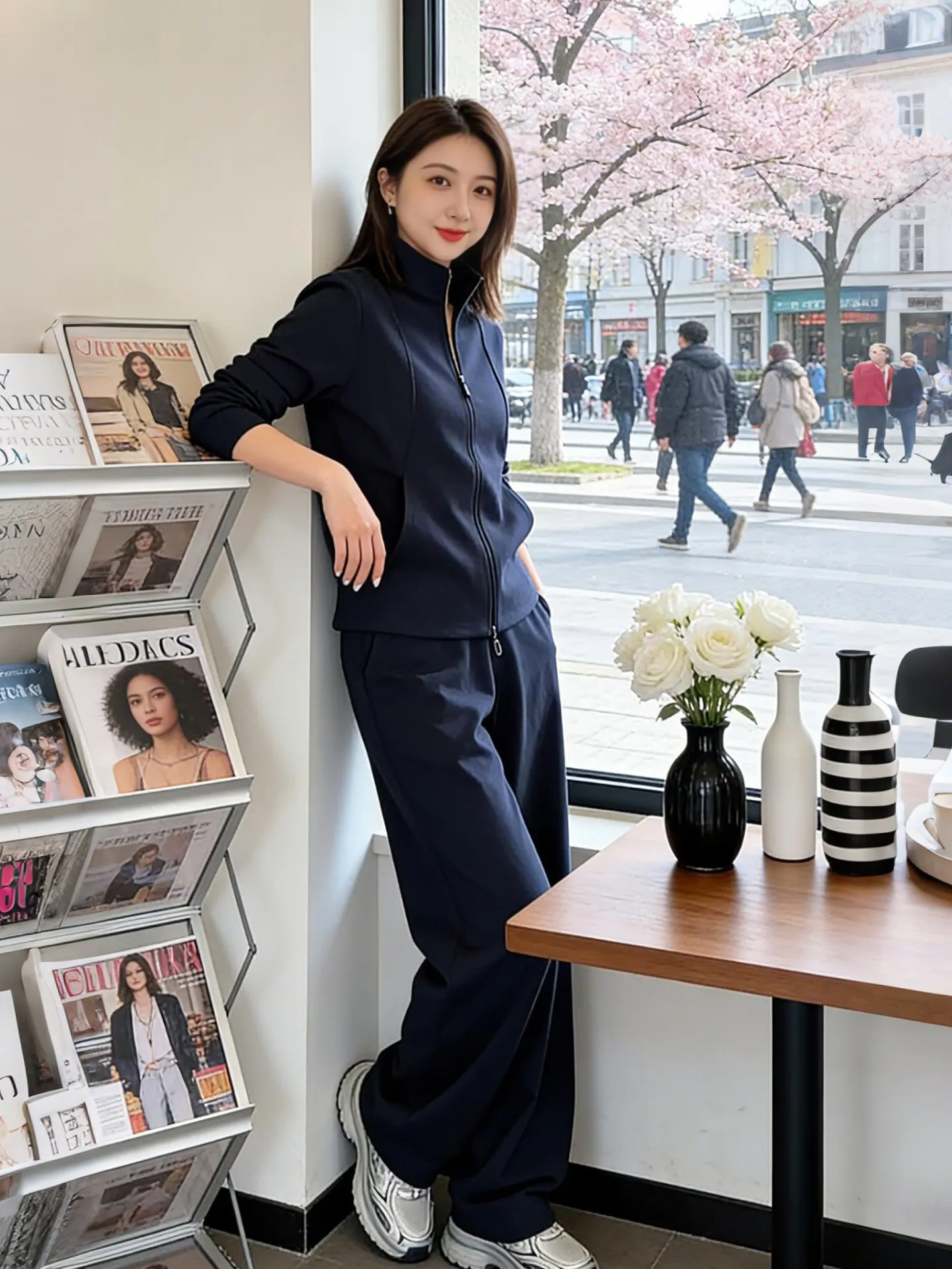

Early Spring Fashion Set Women's 2026 New Casual High Waist Wide Leg Pants Hoodie Two Piece Set Elegant And Stylish