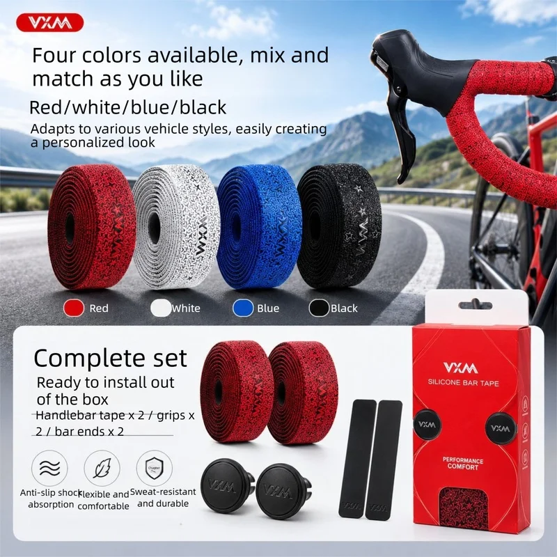 Road Bike Handlebar Tape, Silicone Non-Slip Wear Resistant Breathable Comfort Wrap Tape for Bicycle Drop Bar Cycling Parts