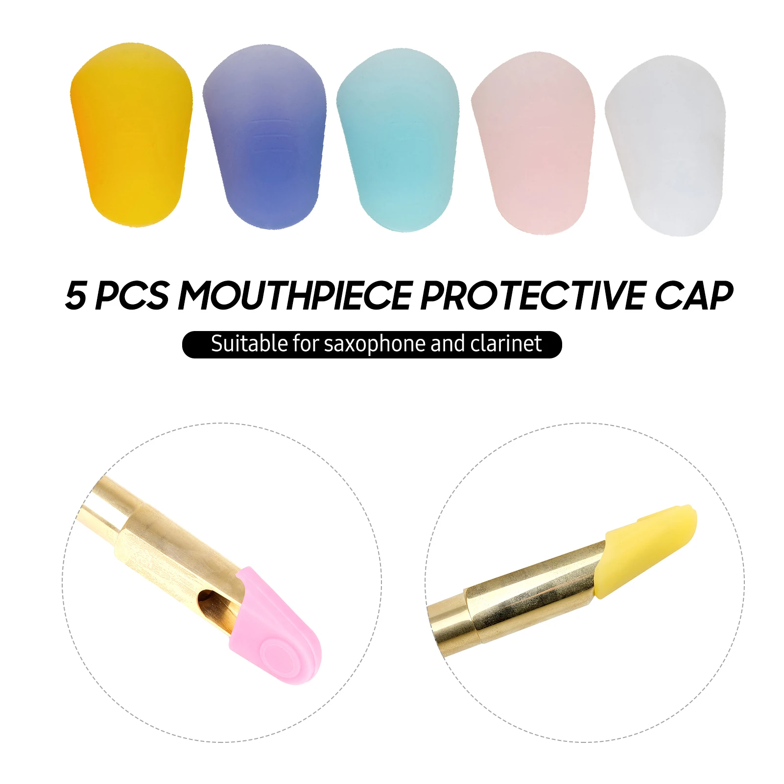 5 PCS Mouthpiece Protective Cap Saxophone Clarinet Mouthpiece Silicone Protector Wind Instrument Accessories (Random Color)