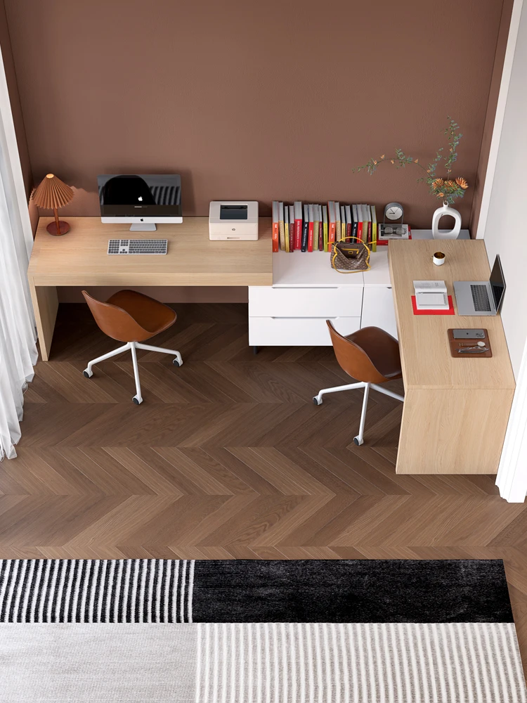 Mesa dupla simples e moderna, mesa de computador para duas pessoas com canto no peito, escrita doméstica, canto de madeira maciça