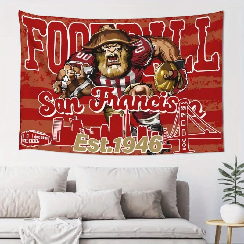 VIKAMA Fan Cave Tapestry with San Francisco 49ers Football Retro Cartoon Mascot for Living Room and Bedroom Wall Decor