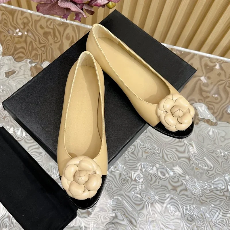 Spring Autumn Women Casaul Shoes Fashion Genuine Leather Ballet Flats Low Heels Loafer Flower Round Toe Slip on Women Flats 2024