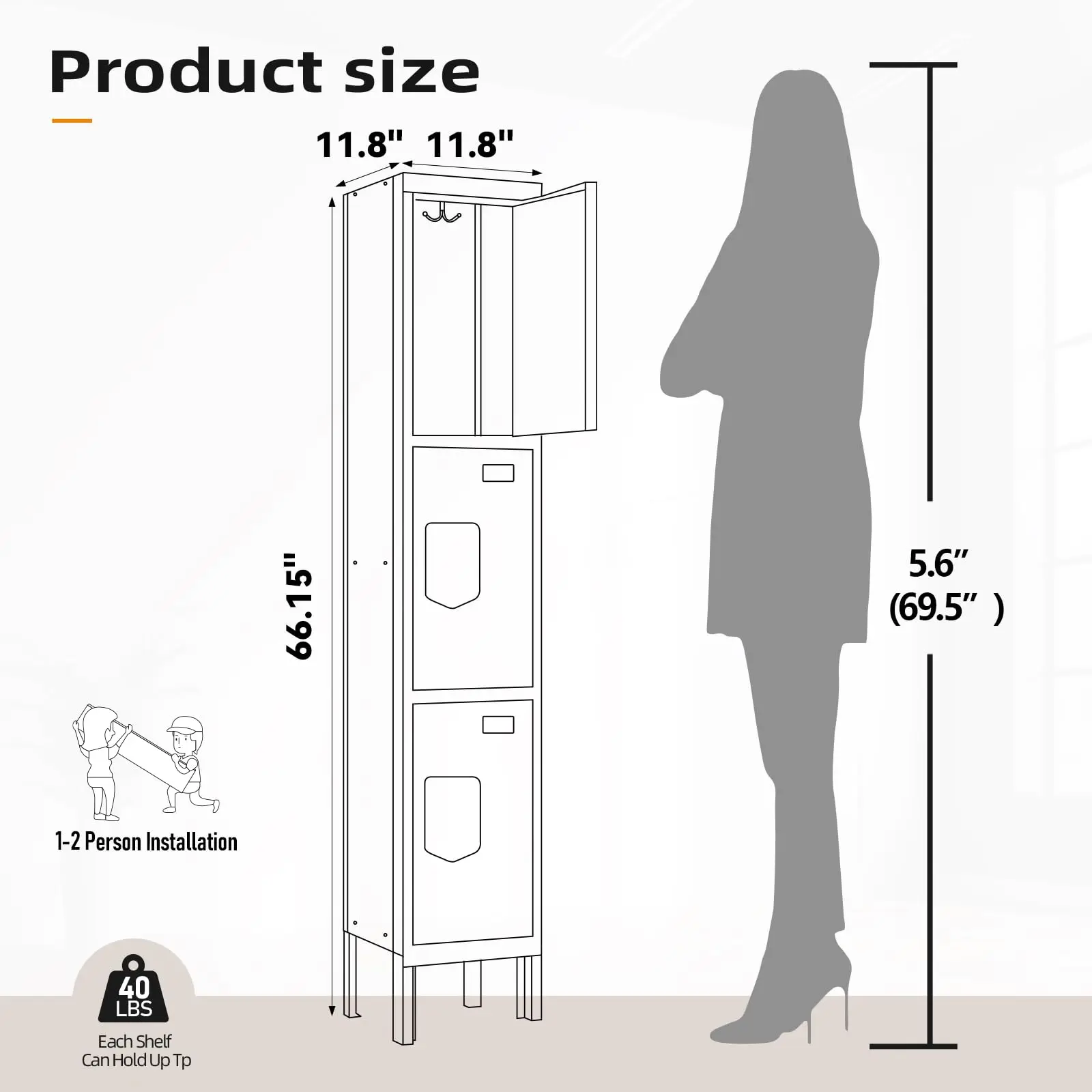 Metal Locker with 3 Doors Employees Locker, Metal Storage Locker with Hooks, 66" Storage Cabinet Lockers for Employees, Home, Of