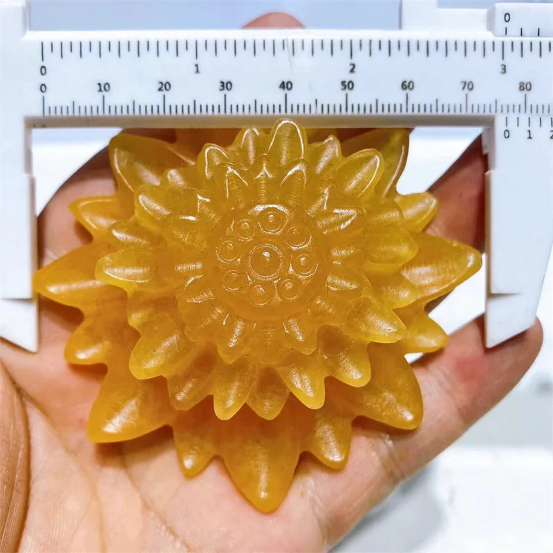 7.5CM Natural Orange Calcite Lotus Flower Hand Carvings Handicraft Ornaments Gift Energy Gemstone Home Decoration Gift 1pcs