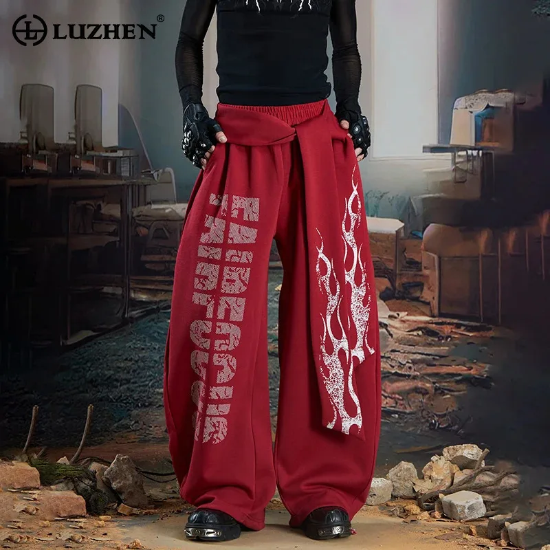 

LUZHEN 2025 Autumn New Wornout Vintage Printed Loose Straight Casual Pants Men's Fashion Pleat Original Design Sweatpants JY4200