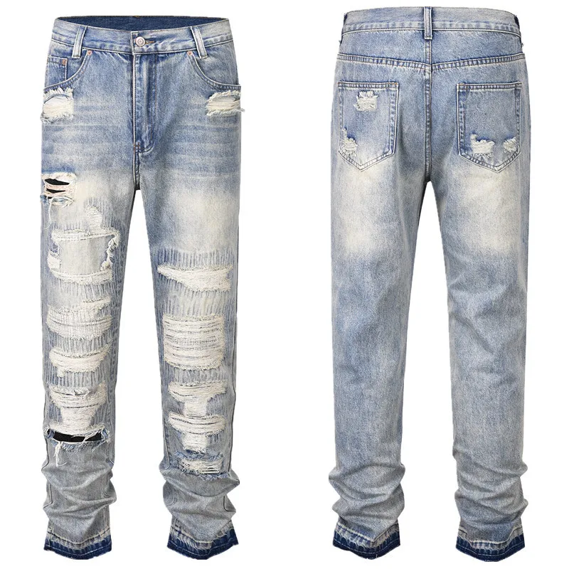 W2EJOURNEY الاتحاد الأوروبي الولايات المتحدة حجم الجينز الكلاسيكي شارع العليا الرجال والنساء متعددة جيب البضائع السراويل مستقيم عادية فضفاض ممزق السراويل #4