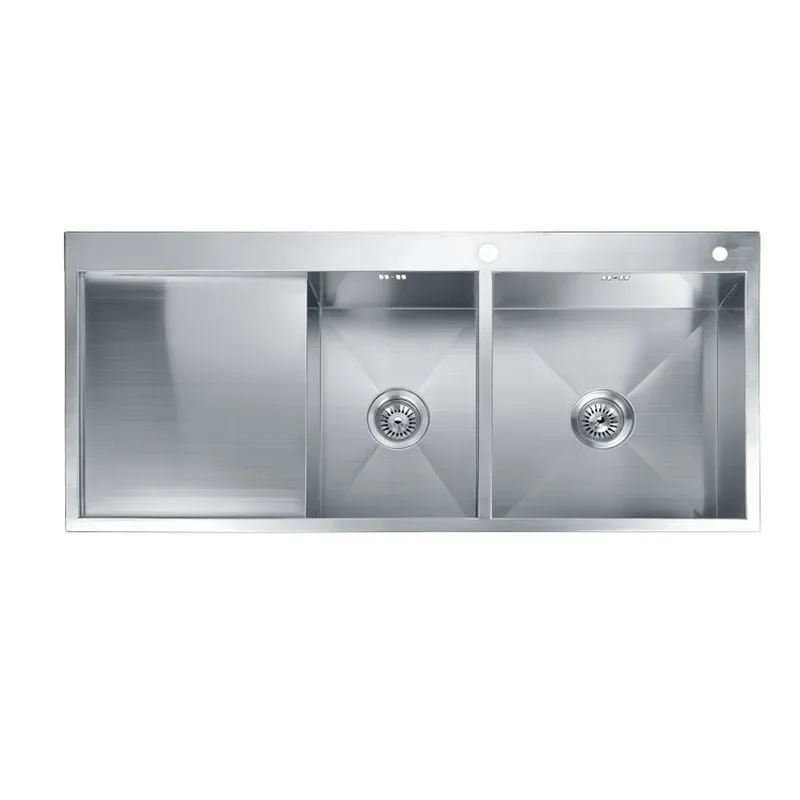 for 304 Stainless Steel Handmade Double Kitchen Sink with Drain Board Undermount Vegetable Basin for Household