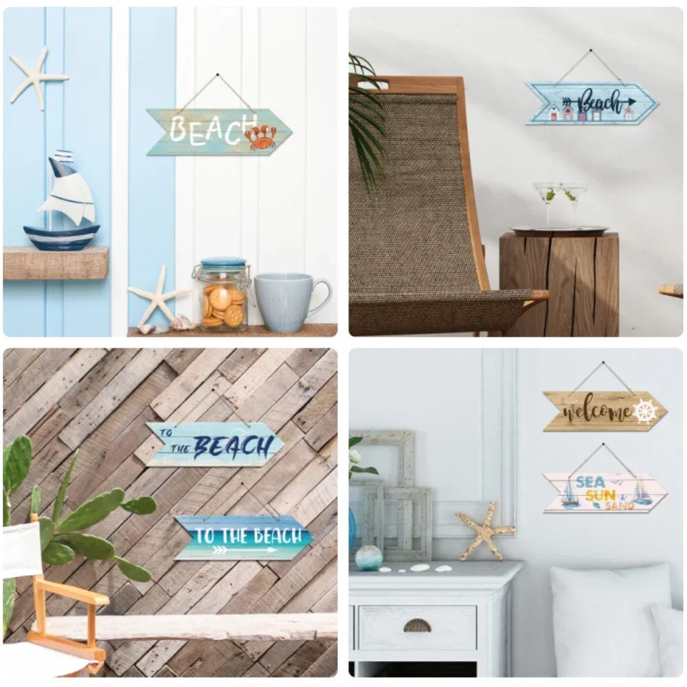 Beach Arrow Wooden Sign Beach Seaside Road Guide Wall Decoration Indicator Hanging Beach House  Wall Plaque Decor