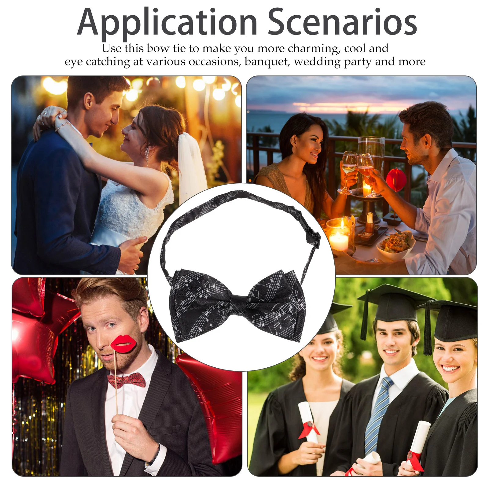 ربطة عنق ملاحظة موسيقية للرجال من البوليستر ربطة عنق رسمية ذاتية ربطة عنق متينة صديقة للبشرة لحفلات الزفاف والذكرى السنوية
