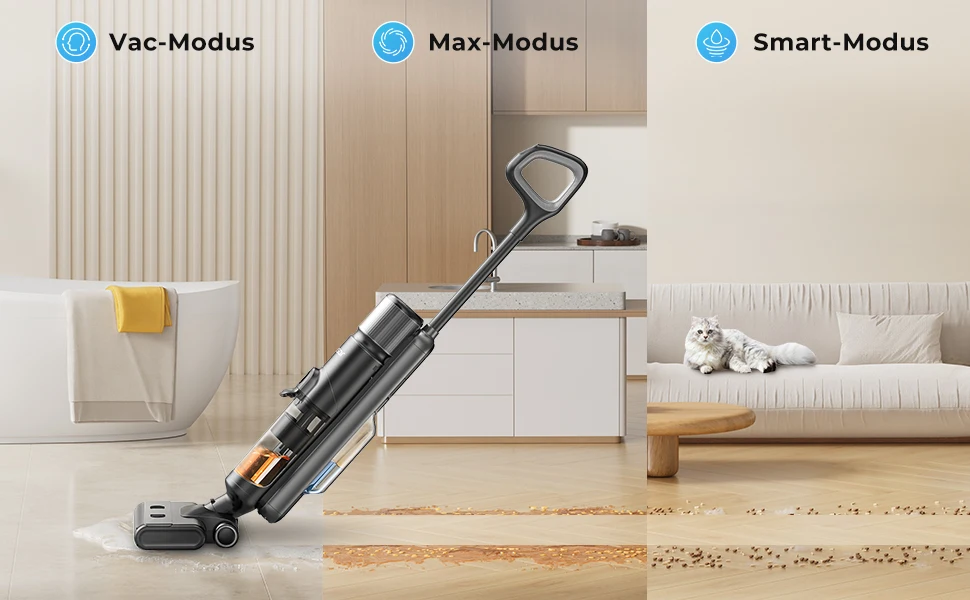 Laresar M3 Kabelloser Nass- und Trockensauger mit Wischfunktion, Randreinigungsdesign, 55 Minuten Laufzeit, automatische Saugkraftregelung, selbstreinigender Bodenreiniger, intelligentes Haushaltsgerät. – Detail 3