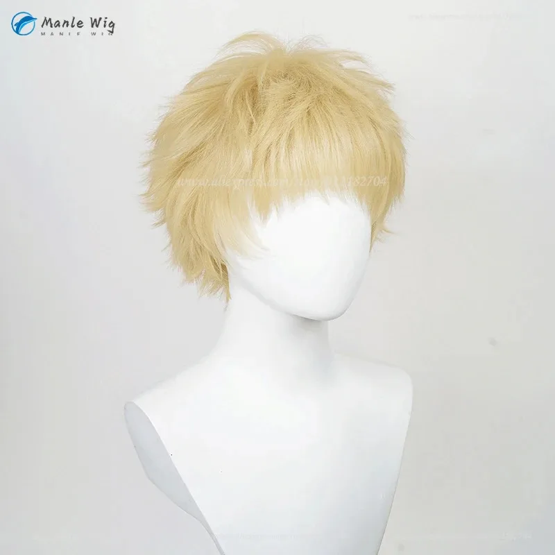 

Аниме 30 см короткие светлые золотые Tsukishima Kei косплей термостойкие синтетические парики Хэллоуин + шапочка для парика