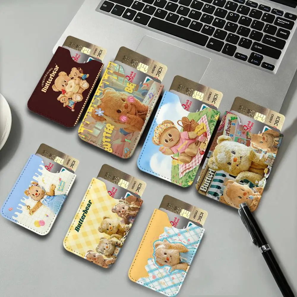 Cute B-butter Bear Universal PU Leather Slim Card Wallet, ID Credit Card Organizer, Compact Portable Holder for Outdoor