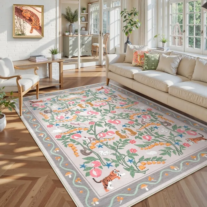 

Retor Animal Floral Living Room Carpet Luxury Ideal Home Decor Sofa Coffee Table Floor Mat Nonslip Washable Bedroom Rug Ковер 러그