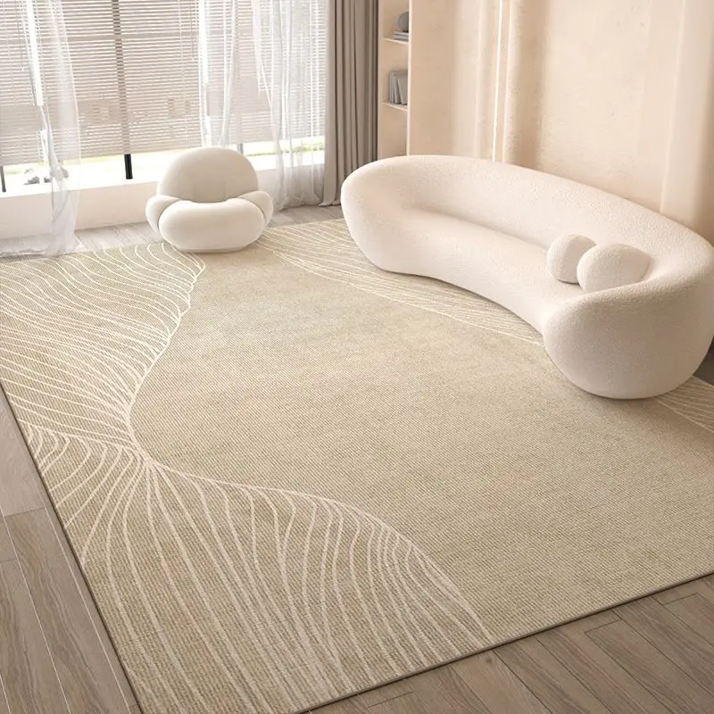 VIKAMA “Ins Feng” Aesthetic Fluid Wave Rug, Modern Wabi-Sabi Neutral Non-Slip Rug, Living Room and Bedroom Home Decor