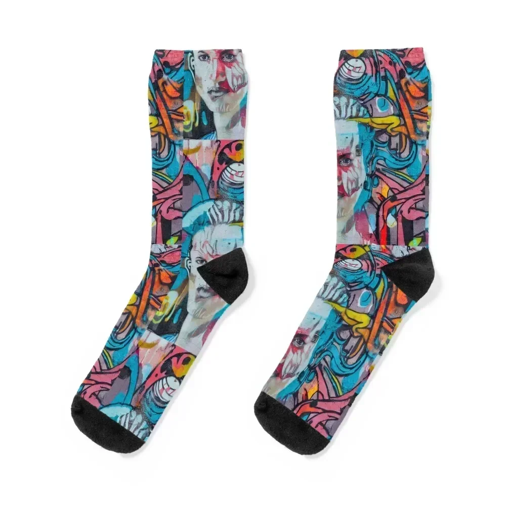 Colorful street art, graffiti urban art texture wallpaper Socks golf Climbing valentine gift ideas anti-slip Girl'S Socks Men's