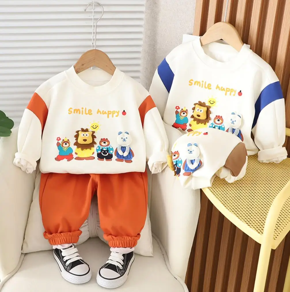 Moletom com estampa animal infantil, criança, conjunto de roupas para bebês, moletons e calças, roupas infantis, primavera, outono, 2022