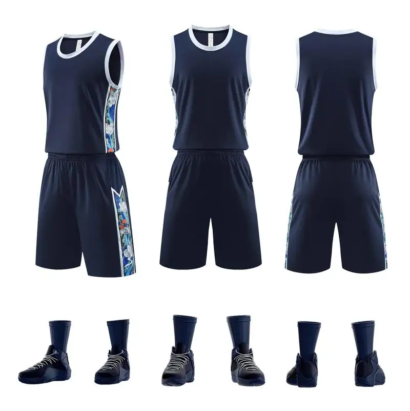 High Quality Men Basketball Jersey Sets Uniforms kits Cheap college Basketball tracksuits blank basketball training jersey set