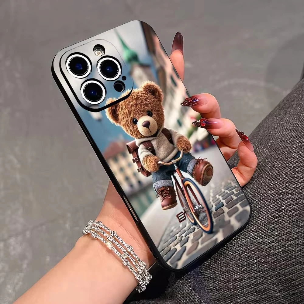 Bear riding bicycle pattern suitable Phone Case For Samsung S25 FE S24 Plus S23 Ultra S22 S21  all inclusive matte TPU soft case